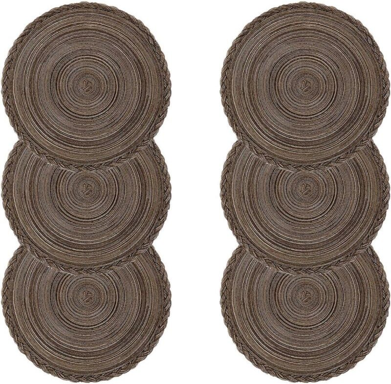 6er-Set waschbare, geflochtene Tischsets aus Baumwolle, hitzebeständig, rutschfest, rund, 38 x 38 cm (rund, geflochten, ...