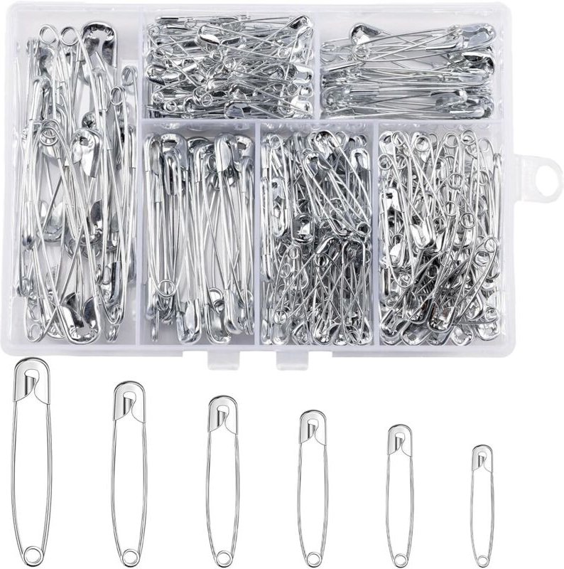 Sicherheitsnadeln, 300 Stück, 6 Größen 18–53 mm, rostbeständig, langlebige Sicherheitsnadeln, für Kleidung, Basteln, Näh...