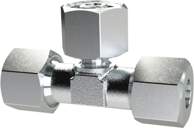 Einst. T-Anschlussverschraubung, Rohr-Außen-Ø 6, Stahl verzinkt - Riegler