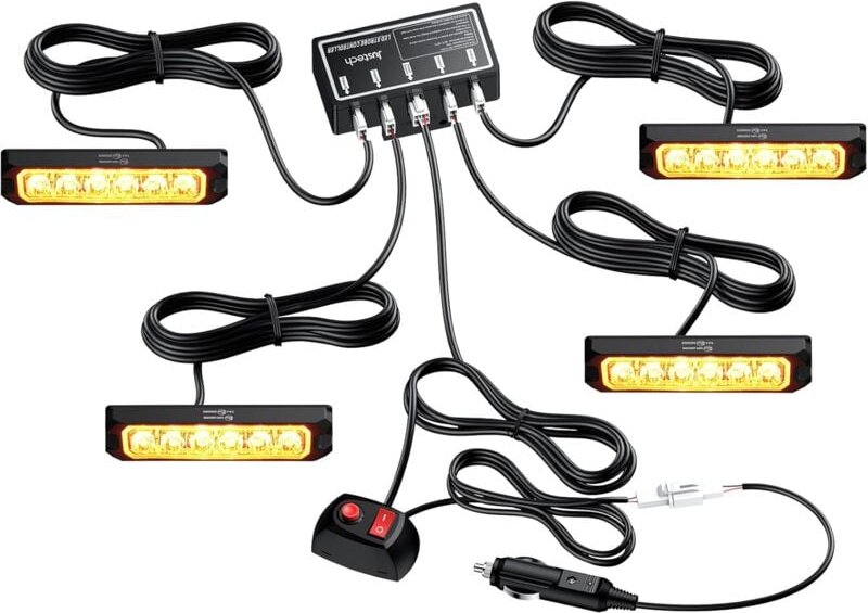 Thumbnail - 4 Stück 6 LEDs Auto-Blitzlichter, Warnblinklicht, Notblinklichter, 8 Modi, IP65 wasserdicht, mit Hauptsteuerkasten, 12 v...