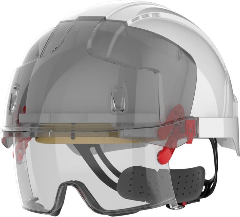 Arbeitsschutzbrille mit verstellbarem Kopfband, nicht belüftet, EVO VISTAlens, Blau/rauch, inklusive Schutzhelm