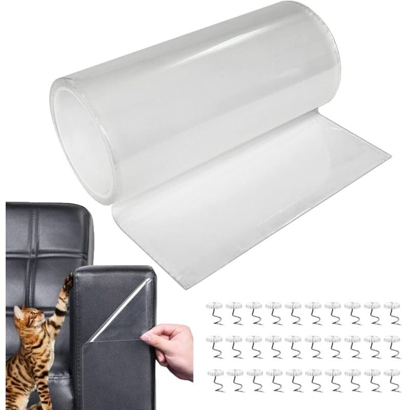 Meter Anti-Kratz-Klebeband für Katzen und Hunde. Katzenkratzschutz mit 30 Schrauben. Katzenkratzschutz für Sofa. Transpa...