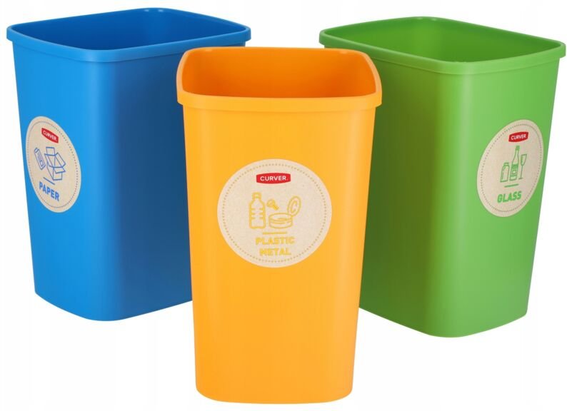 Thumbnail - Curver - Eco Friendly Set mit 3 Behältern für das Recyclingsystem, Kunststoffbehälter für Papier, Glas und Kunststoff (3...