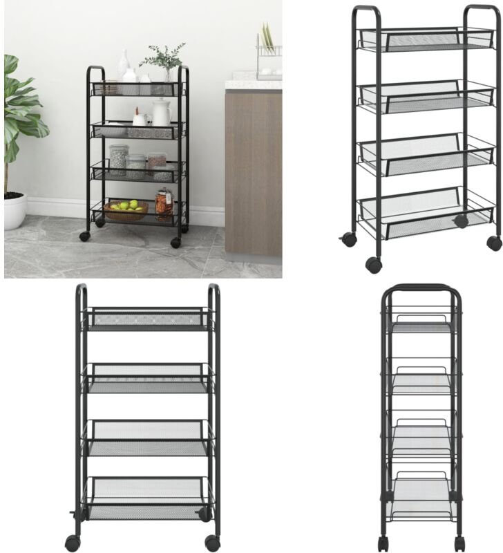 Küchenwagen 4 Etagen Schwarz 46x26x85 cm Eisen - Küchentrolley - Küchenwagen - Rollcontainer - Lagerung - Organisation -...