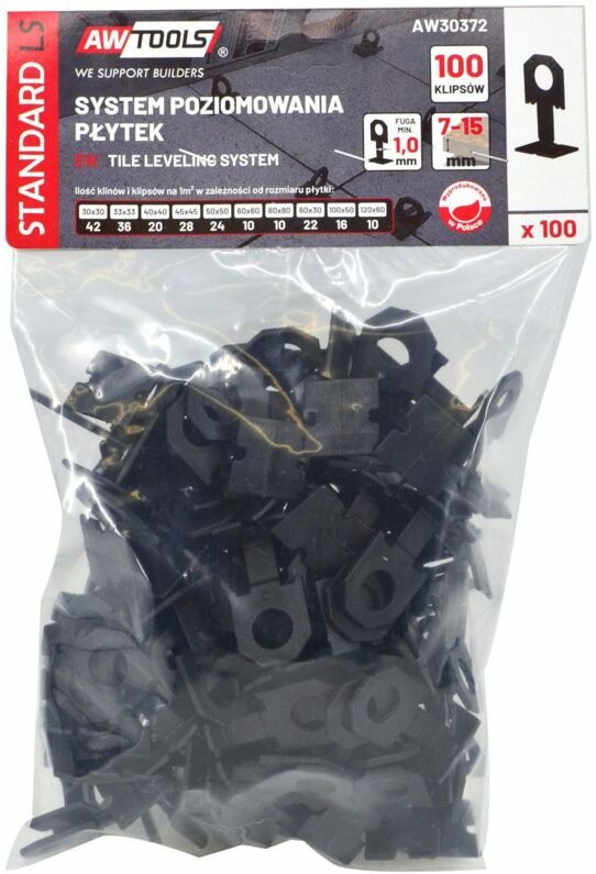 Awtools system poziomowania płytek standard 1,0mm - 7-5mm - klips 100szt.