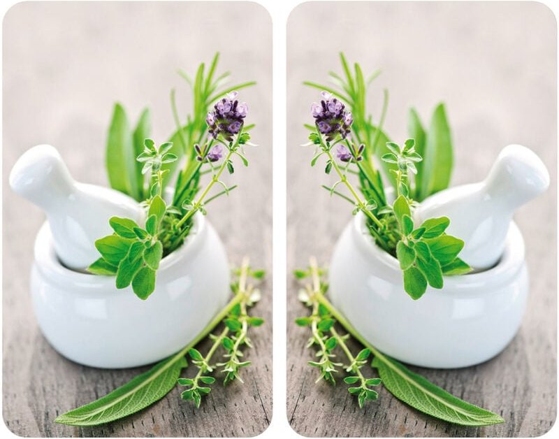 Herdabdeckplatte Universal Kräutergarten 2er Set, für alle Herdarten, Mehrfarbig, Gehärtetes Glas mehrfarbig, Kunststoff...