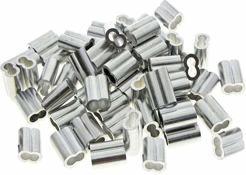 50 Stück Aluminium-Doppelhülsen, 3 mm Stahldrahtseilhülsen, Aluminium-Crimpschlaufenhülsenclips mit Doppelenden, für Sta...
