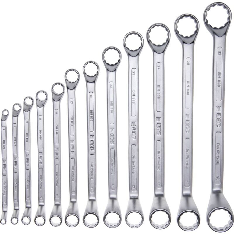 WGB - Doppelringschlüssel Satz 6-32mm tief gekröpft, geprüft nach DIN838, Chrom-Vanadium Stahl - 11-teilig