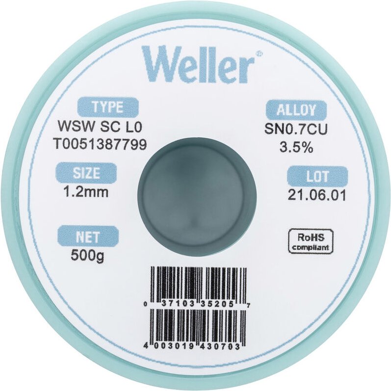 Weller - T0051387799 Lötzinn, bleifrei Sn0,7Cu 500 g 1.20 mm