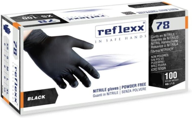 Reflexx R78 schwarze, puderfreie Nitrilhandschuhe - m - Schwarze
