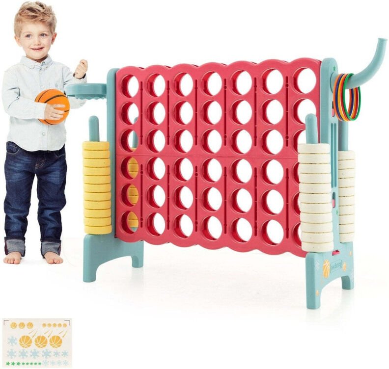 Riesiges 4 gewinnt spiel erweitertes 4 gewinnt spielset mit basketballkorb und wurfring hellblau