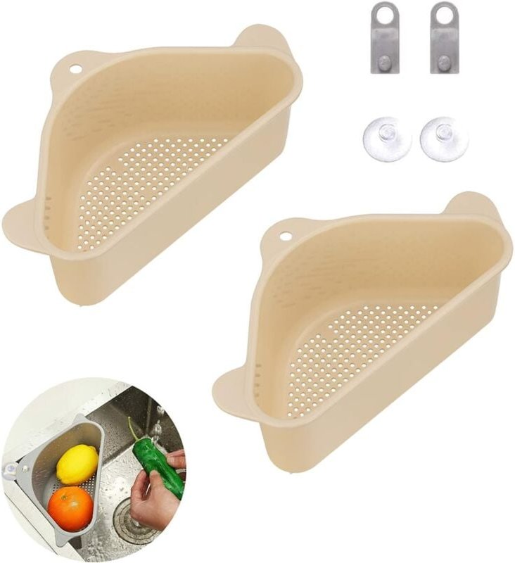 2 Stück dreieckige Spülbeckenhalter, Spülbecken-Abflusskörbe mit Saugnapf, multifunktionale Spülbecken-Abtropfgestelle f...
