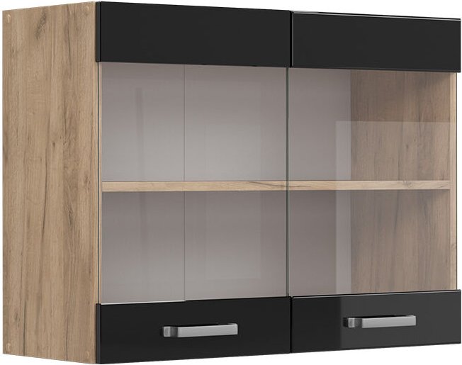 Vicco - Küchenglasschrank R-Line, Schwarz Hochglanz, 80 cm