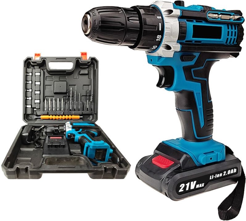 21V Akku-Bohrschrauber, 42Nm Schlagschrauber, 25+3 Drehmomenteinstellungen, 30 Zubehörteile, 2 Geschwindigkeiten, led, f...