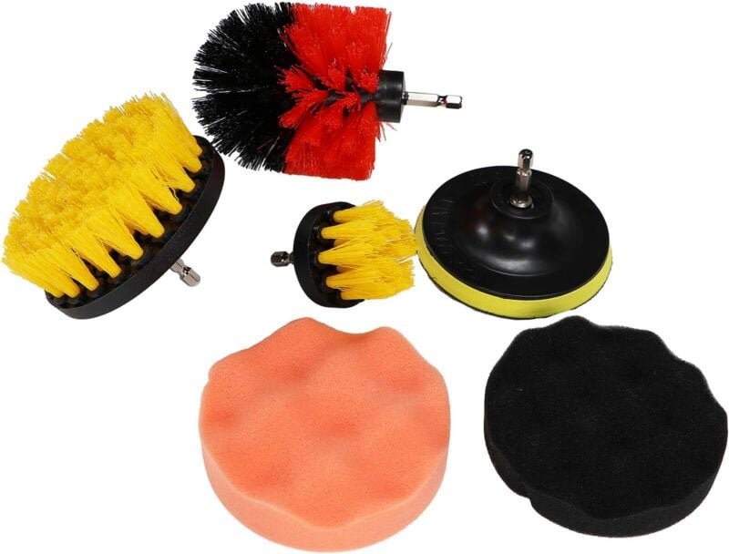 Schrubber Bürstenaufsatz Set 6tlg Reinigungsbürsten für Bohrmaschinen mit Polierpads