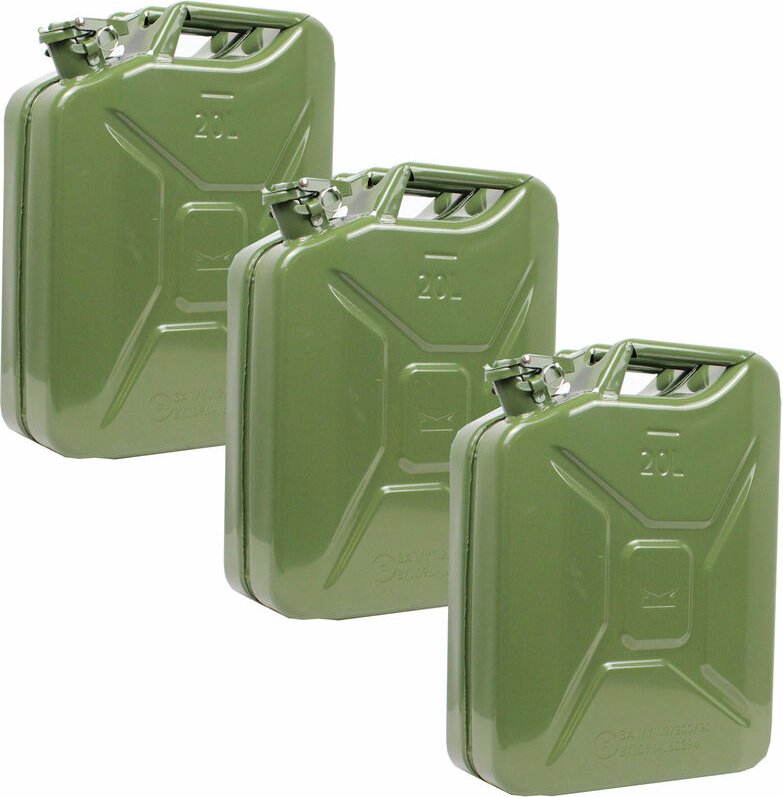 3x Metallkanister Olivgrün 20 Liter Kraftstoffkanister Benzin Diesel