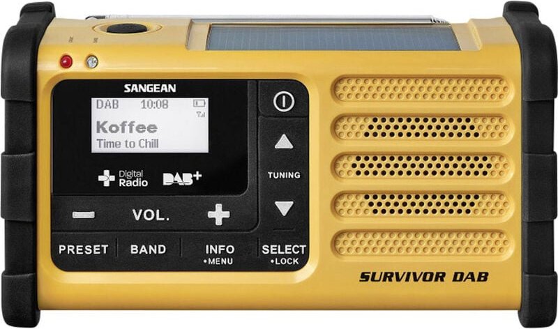 Sangean Survivor DAB Outdoorradio DAB+, UKW Notfallradio Akku-Ladefunktion, Taschenlampe, wiederauf