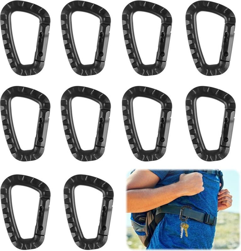 10 Stück Kunststoffkarabiner, Taktische Karabiner mit Federverschluss, D-förmiger Karabiner, Militärischer Taktischer Ka...