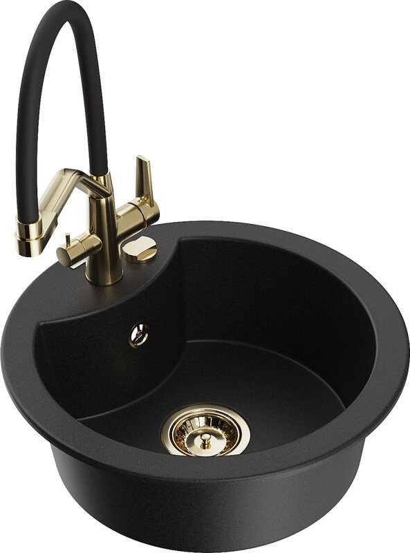 Diego 1-Becken-Granitspüle mit Mischbatterie Duo, Schwarz - 6512-77-671701-57-G - Mexen