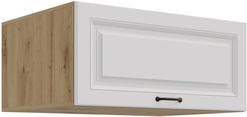 Aufsatzschrank Hochschrank 80 cm STILO Weiss + Eiche Artisan Küchenzeile Küchenblock Küche Landhaus