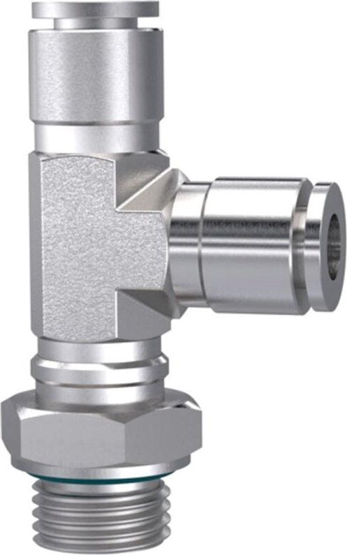 Riegler T-Steckverschr., L-Form, drehbar, G 1/8 a., Schlauch-Ø 6, ES