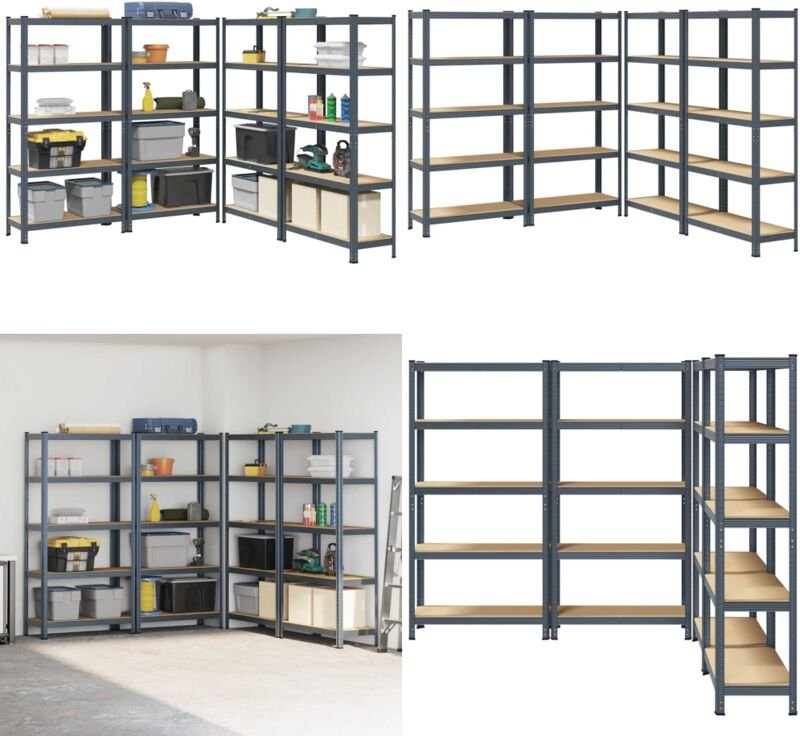 Lagerregale mit 5 Böden 4 Stk. Anthrazit Stahl & Holzwerkstoff - Vidaxl