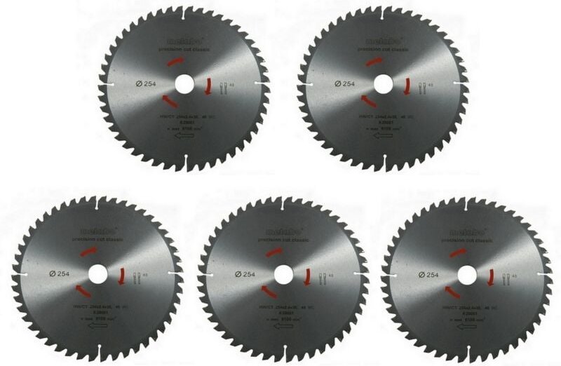 Kreissägeblatt Sägeblatt 254 mm Z48 5°Neg. 5 Stück für Bosch gcm gts - Metabo