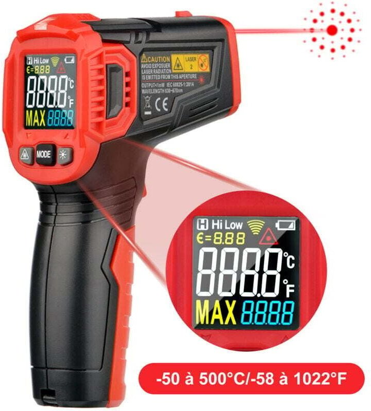 Digitales Infrarot-Laserthermometer, Ultrixe, industrielles Infrarotthermometer, -50 bis 500 °C/-58 bis 1022 °F – LCD-Di...