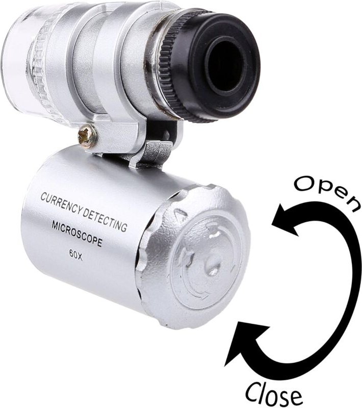 60-fache Mini-LED-UV-beleuchtete Juwelierlupe mit LED-Lampe, tragbares Taschenmikroskop zur Banknoteninspektion, Identif...