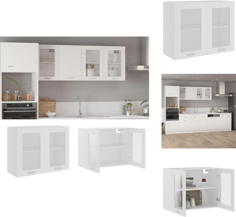 Hängeglasschrank Weiß 80x31x60 cm Holzwerkstoff - Küchenschränke - Hängeschrank - Weißer Schrank - Holzschrankküche - Re...