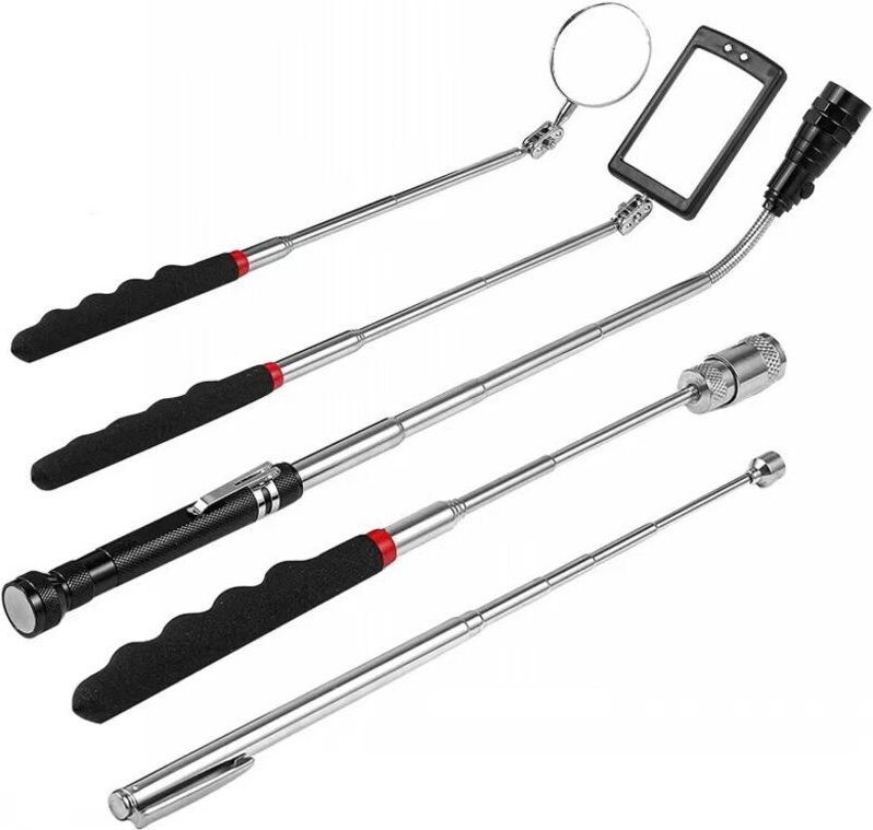 PCS Teleskop-Magnetgreiferwerkzeug, mit quadratischer Spiegellampe + rundem Spiegel + Taschenlampe + 20 LB + 1,5 LB