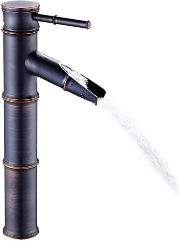 Wasserfall im Bambus-Design in Antikbronze – Neuer kommerzieller moderner Wasserhahn, Schwarzbronze, Edelstahl, 3 Anschl...