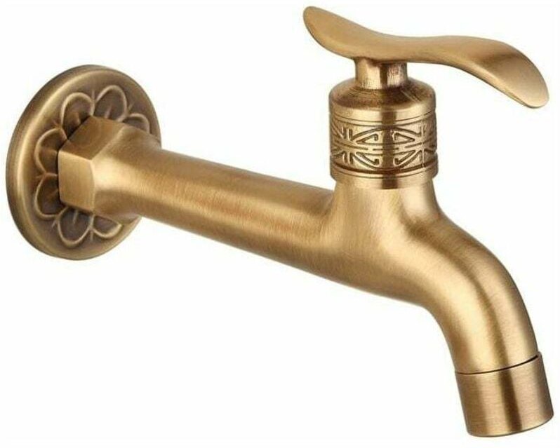 Antiker Messinghahn, Messinggriff, Wäsche, Badezimmer, Wandmontage, Waschmaschinenhahn, Garten, Außenbereich, Einzelschl...