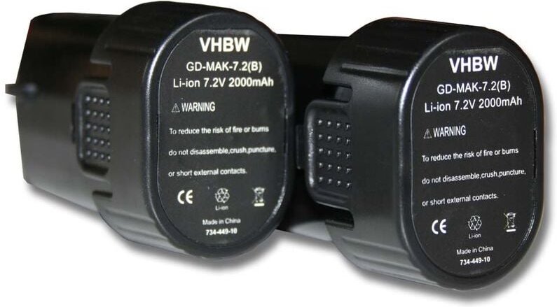 Vhbw - 2x Akku kompatibel mit Makita TD021D, TD021DSEX, TD021DS, TD021DZ, TD021DSW, TD021DZW Werkzeug (2000 mAh, Li-Ion,...