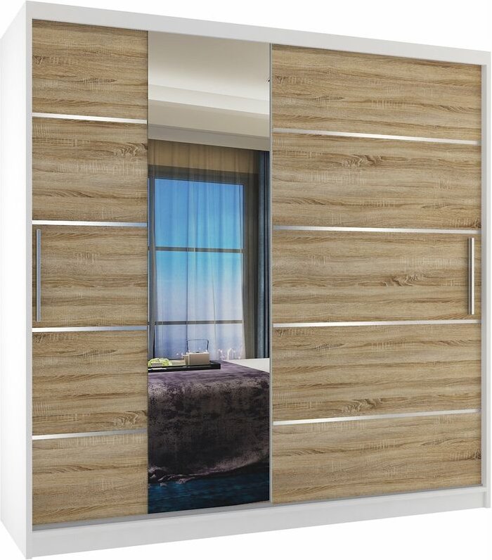 Schiebeschrank Belini 200 cm Mit Schubladen mit Spiegel eiche wotan eiche sonoma Hersteller