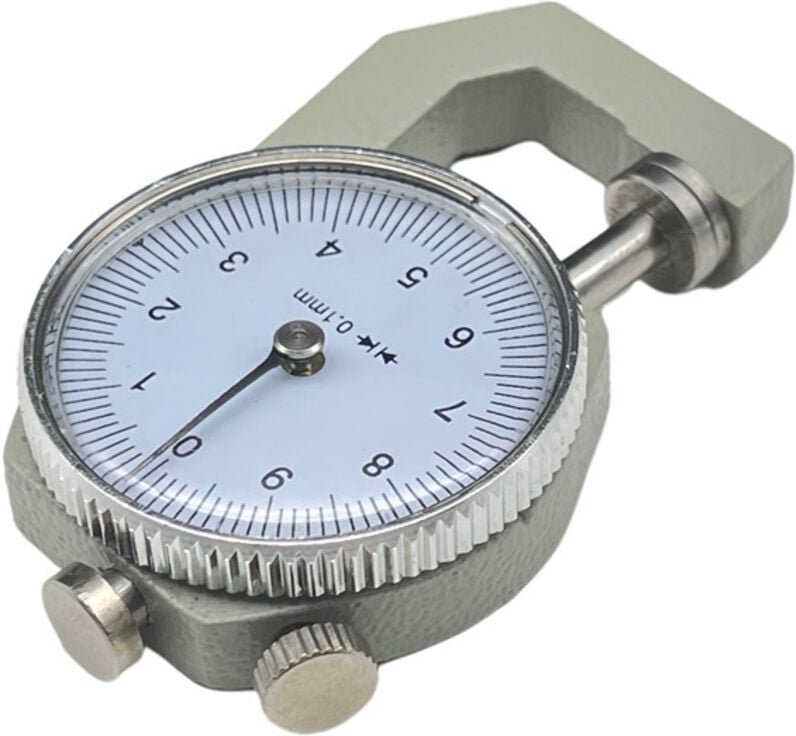 Dickenmessgerät mit rundem Zifferblatt, 0–10 mm, Metall, robuster Kunststoff, genaues und langlebiges Metalldickenmessge...