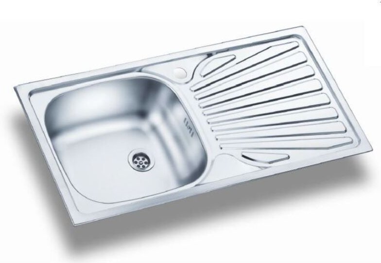 Victory - Edelstahlspüle 860 mm 1 Becken reversibel inkl. Stopfenventil Abtropffläche Überlauf