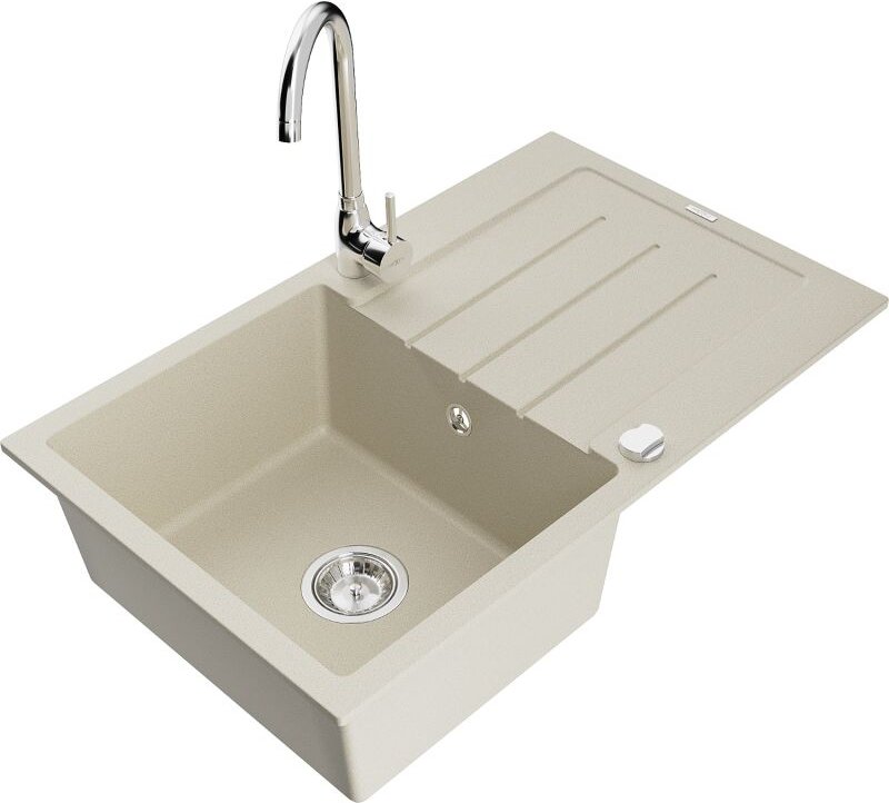 Bruno 1 Becken-Granitspüle mit Abtropffl√§che und Mischbatterie Telma, Beige - 6513-69-670200-00 - Mexen