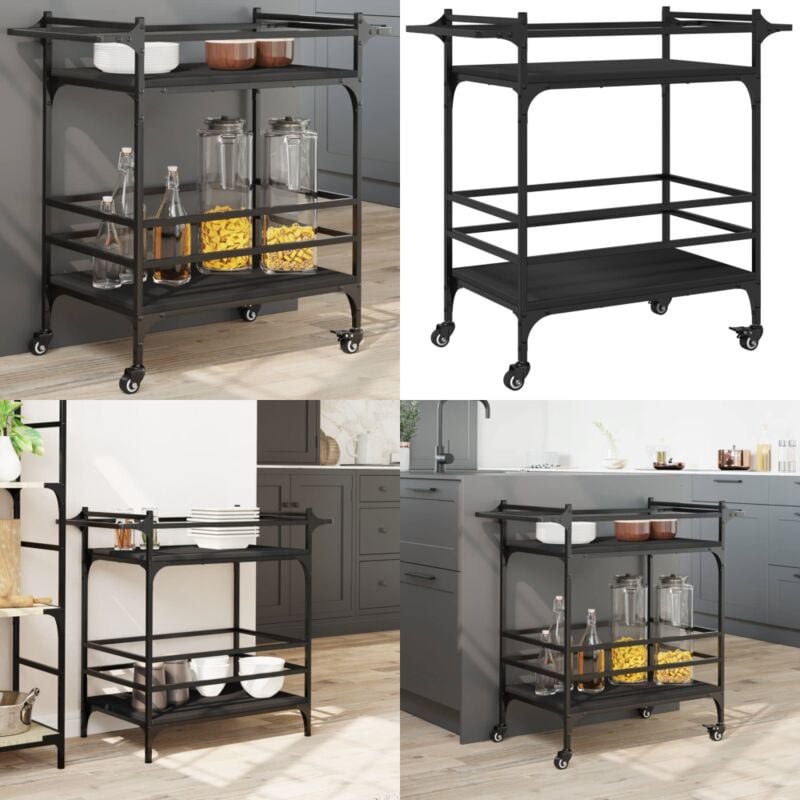 Küchenwagen Schwarz 82x40x78,5 cm Holzwerkstoff - Küchentrolley - Küchenwagen - Retro Küchentisch - Holzwerkstoffmöbel -...