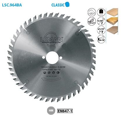 Kreissägeblatt für Handmaschinen Classic ø 190 Bohrung 30 Ep. 2,8/1,8 Nbrnts 24