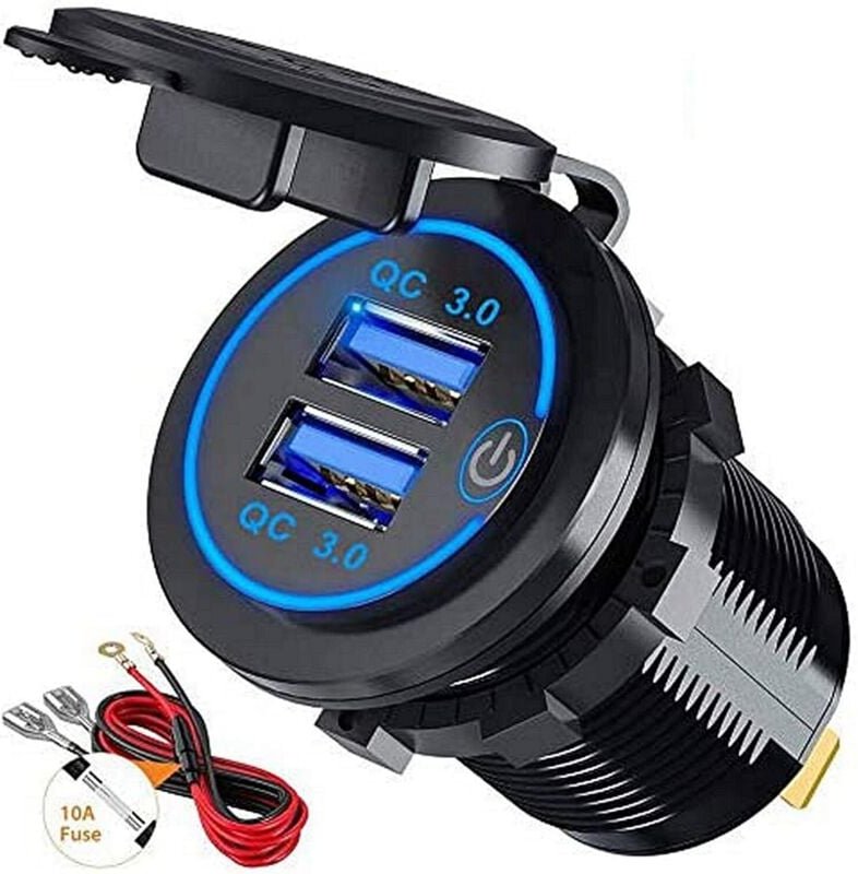 QC3.0 Motorrad-USB-Ladegerät, 5 V/4,2 A USB-Autosteckdose, Schnellladung für 12 V 24 V Auto, Boot, Motorrad, SUV, LKW, C...