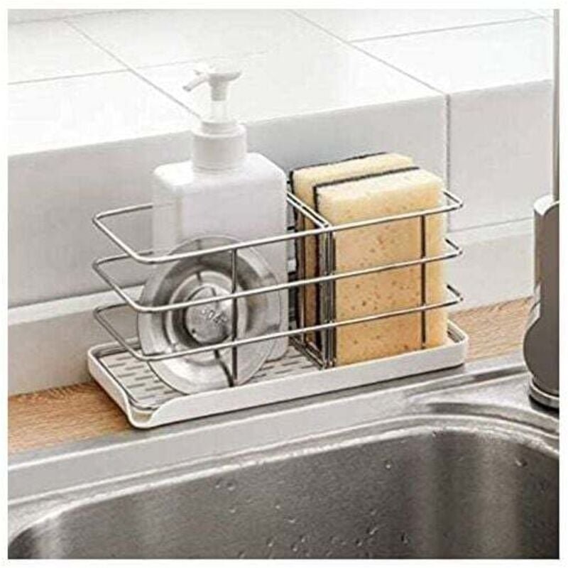 Schwammhalter aus Edelstahl 304, multifunktionaler Küchenspüle-Organizer, Abtropfschale, Seifenschale, verstellbares Hän...