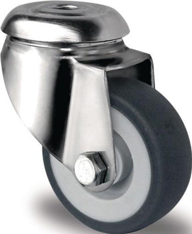 Lenkrolle Rad-Ø 50 mm Tragfähigkeit 50 kg Rückenlochbefestigung Polypropylen Gleitlager Edelstahl tpe grau