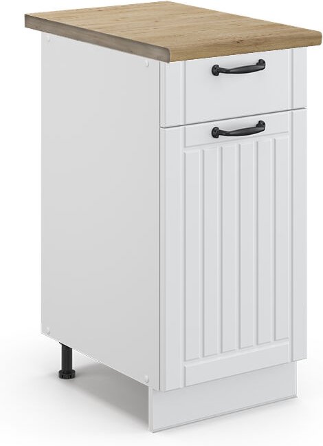 Vicco - Küchenunterschrank Fame-Line, Weiß Landhaus, 40 cm , ap Eiche