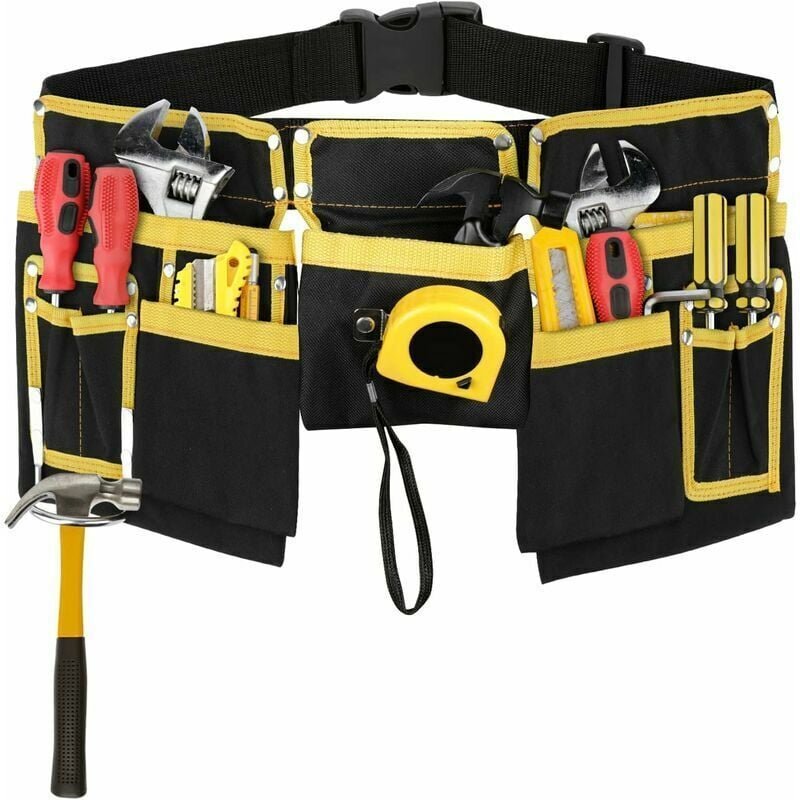 Thumbnail - Werkzeuggürtel mit 11 Taschen, 76,2 cm – 114,3 cm, verstellbare Werkzeuggürteltasche mit Hammerhalter, Oxford-Stoff-Werk...