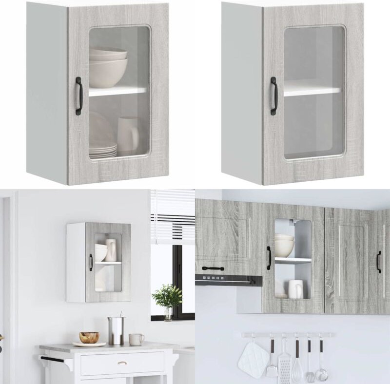 Küchen-Hängeschrank mit Glastür Grau Sonoma Holzwerkstoff - Vidaxl