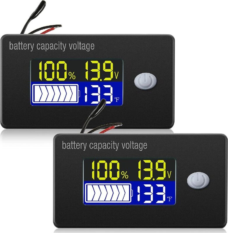 Batteriekapazitäts-Spannungsmessgerät mit Alarm und externem Temperatursensor, 12-V-Temperaturmonitor, Säure-Lithium-Bat...