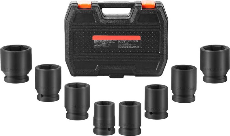 Achsmutter-Schlagsteckschlüsselsatz, 3/4-Zoll-Antrieb, 6-kant, 8-teilig, metrisch, Spindelmutter-Steckschlüsselsatz, cr-...