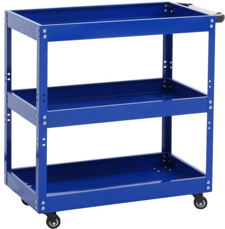Thumbnail - HHG - Werkzeugwagen 135, Rollwagen Werkstattwagen Transportwagen, Rollen Handgriff 3 Ladeflächen, Stahl 73x73x36cm blau