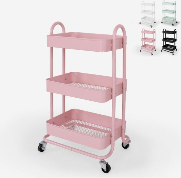 Servierwagen mit 3 Etagen und Rädern aus Metall Sall - Pink
